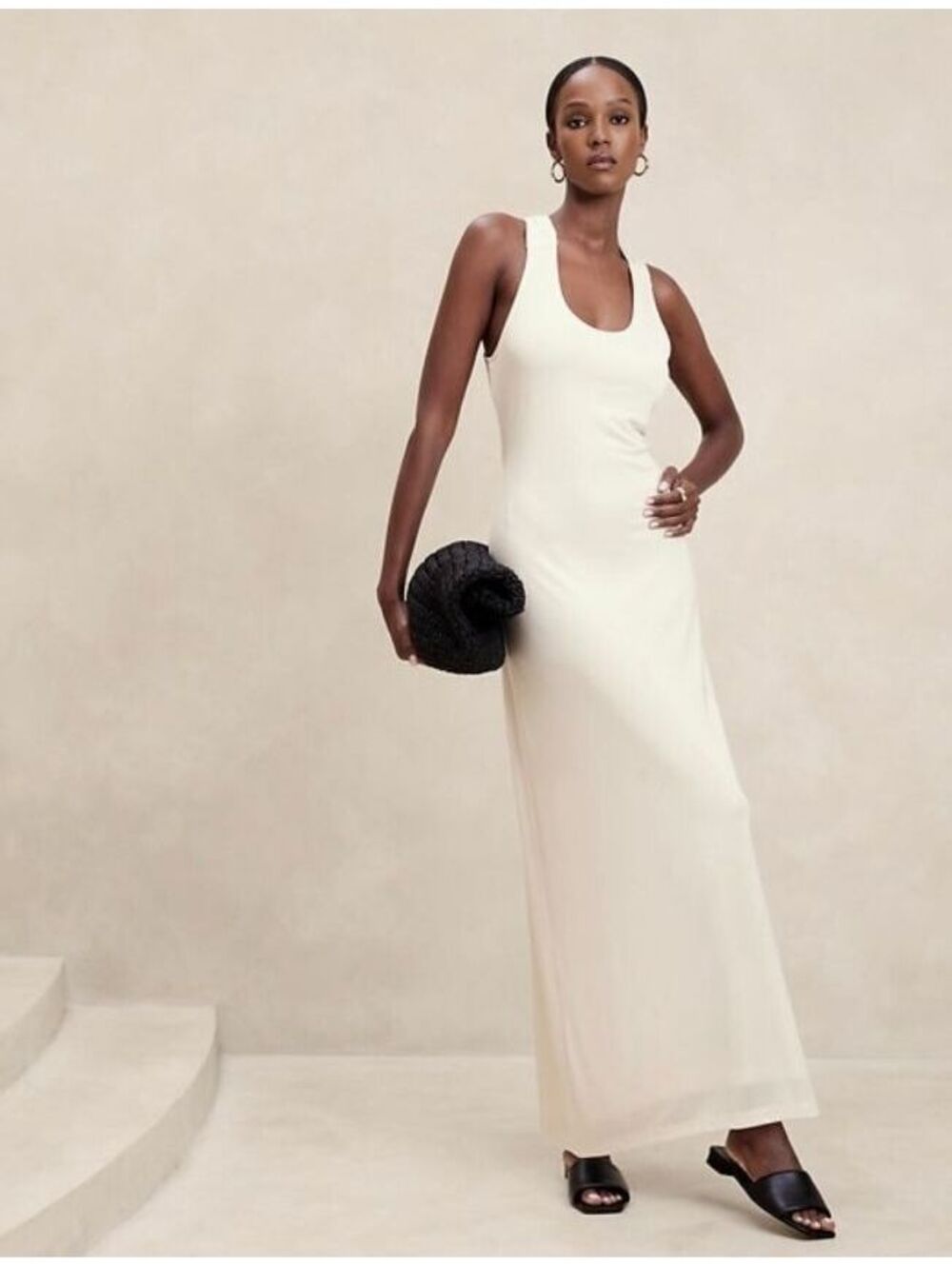 Banana Republic Knit Cross-Back Maxi Dress snow day White LP
